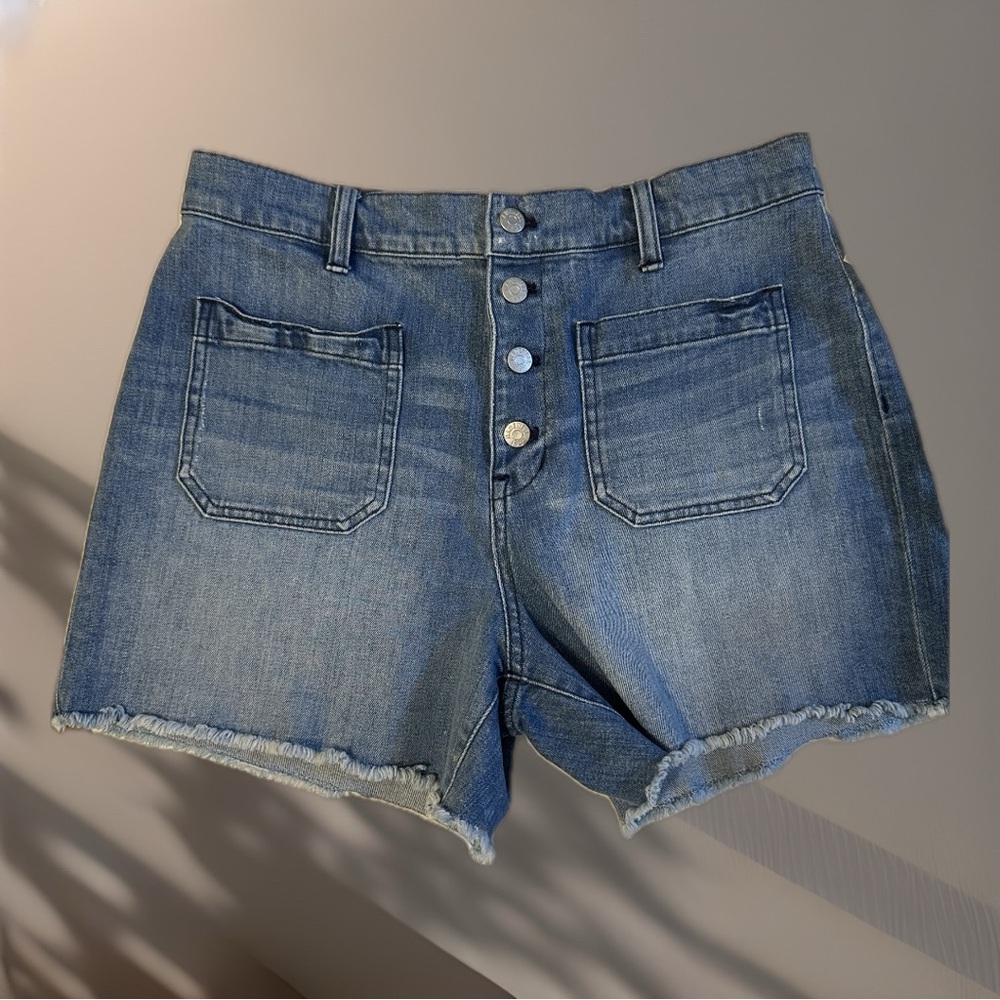 NWT Madewell High Rise Button Fly Front Patch Pockets Jean Shorts Size 31